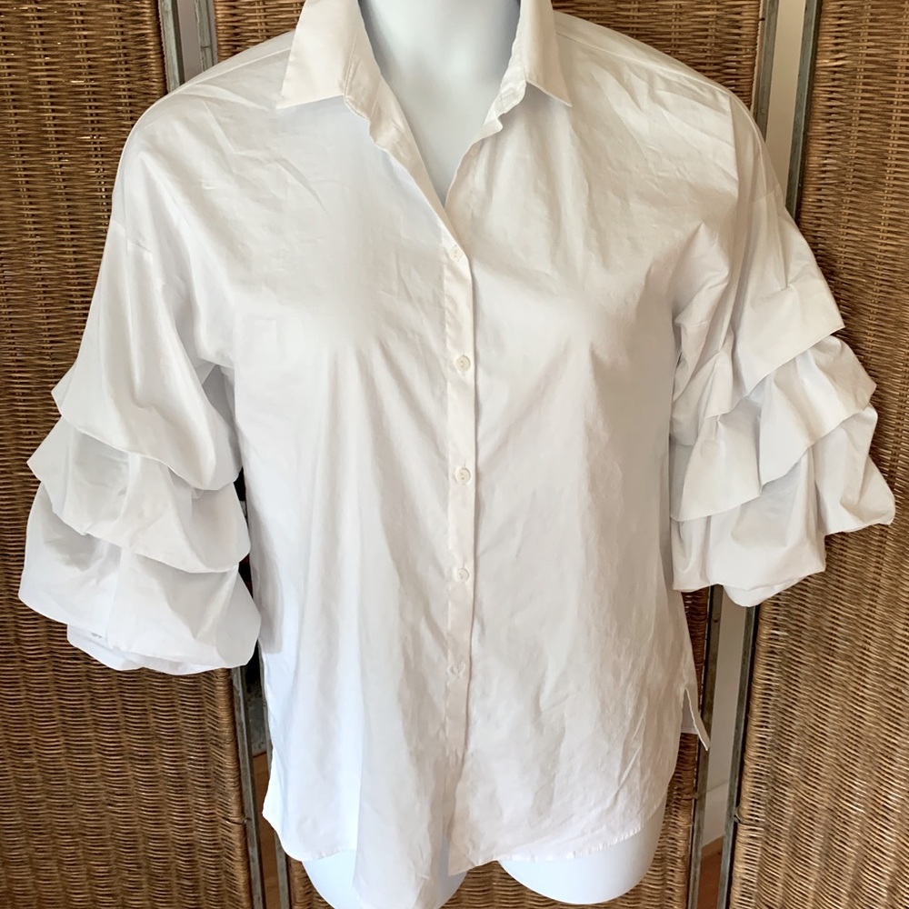 Zara white shirt with fun sleeve detail Sz M EUC